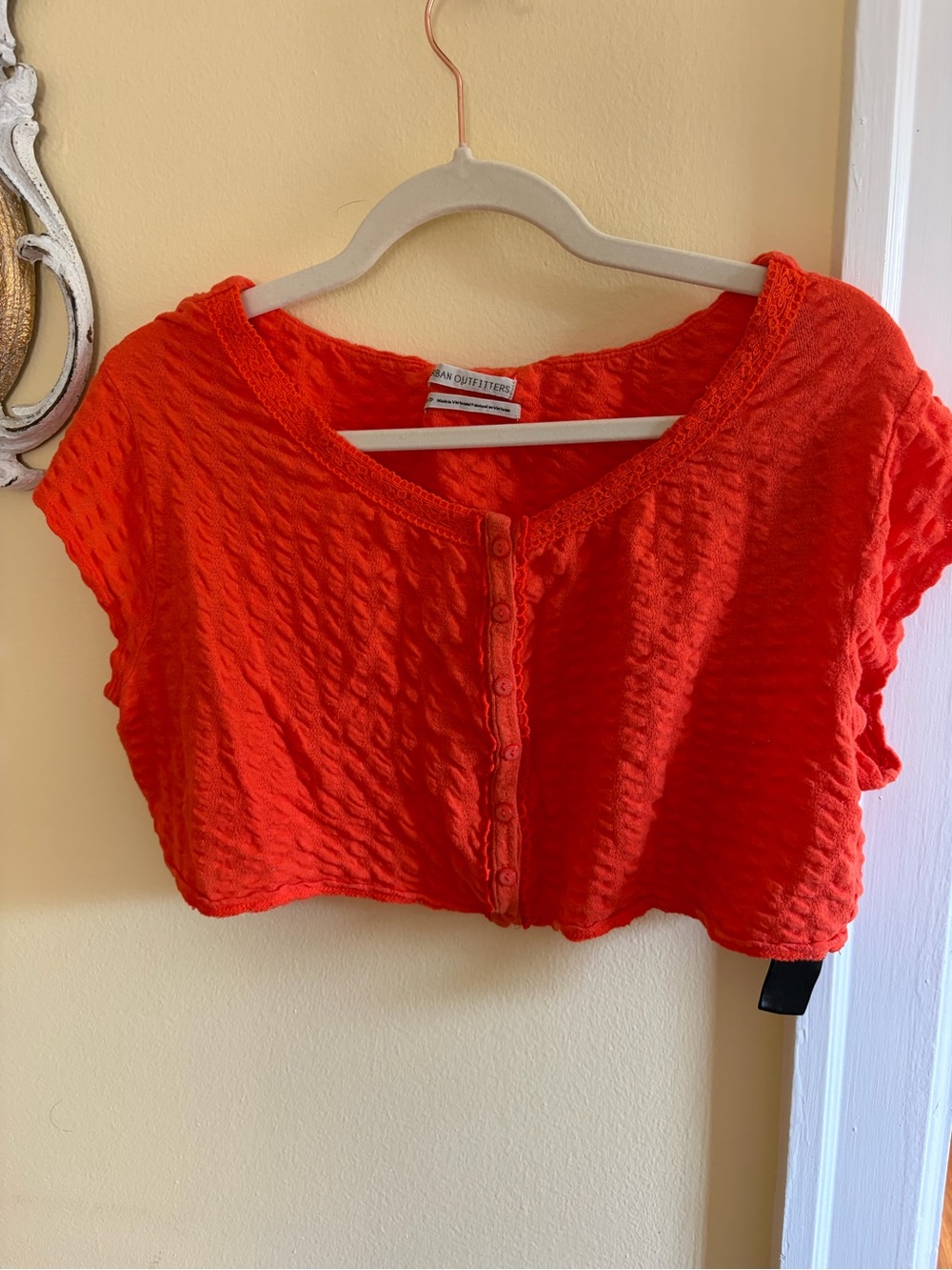 Urban Outfitters Bright Red Button-Front Textured Crop Top